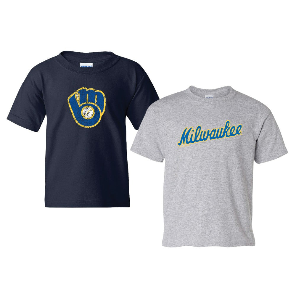 Milwaukee Brewers Soft as a Grape Youth  Cooperstown 2-Pack T-Shirt Set - Navy/Gray - MLB Lifestyle