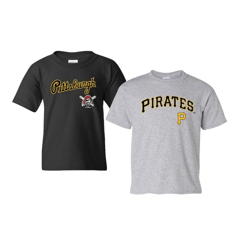 Pittsburgh Pirates Soft as a Grape Youth 2-Pack Logo T-Shirt Set - Black/Gray - MLB Lifestyle