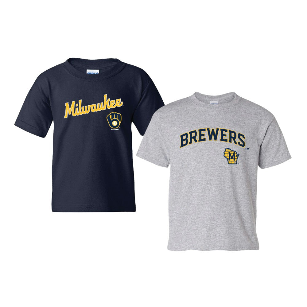 Milwaukee Brewers Soft as a Grape Youth 2-Pack Logo T-Shirt Set - Navy/Gray - MLB Sale