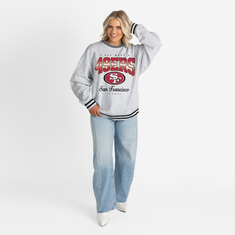 San Francisco 49ers Gameday Couture Women's Oversized Gridiron Drive Ringer Stripe Sweatshirt Ash/Black