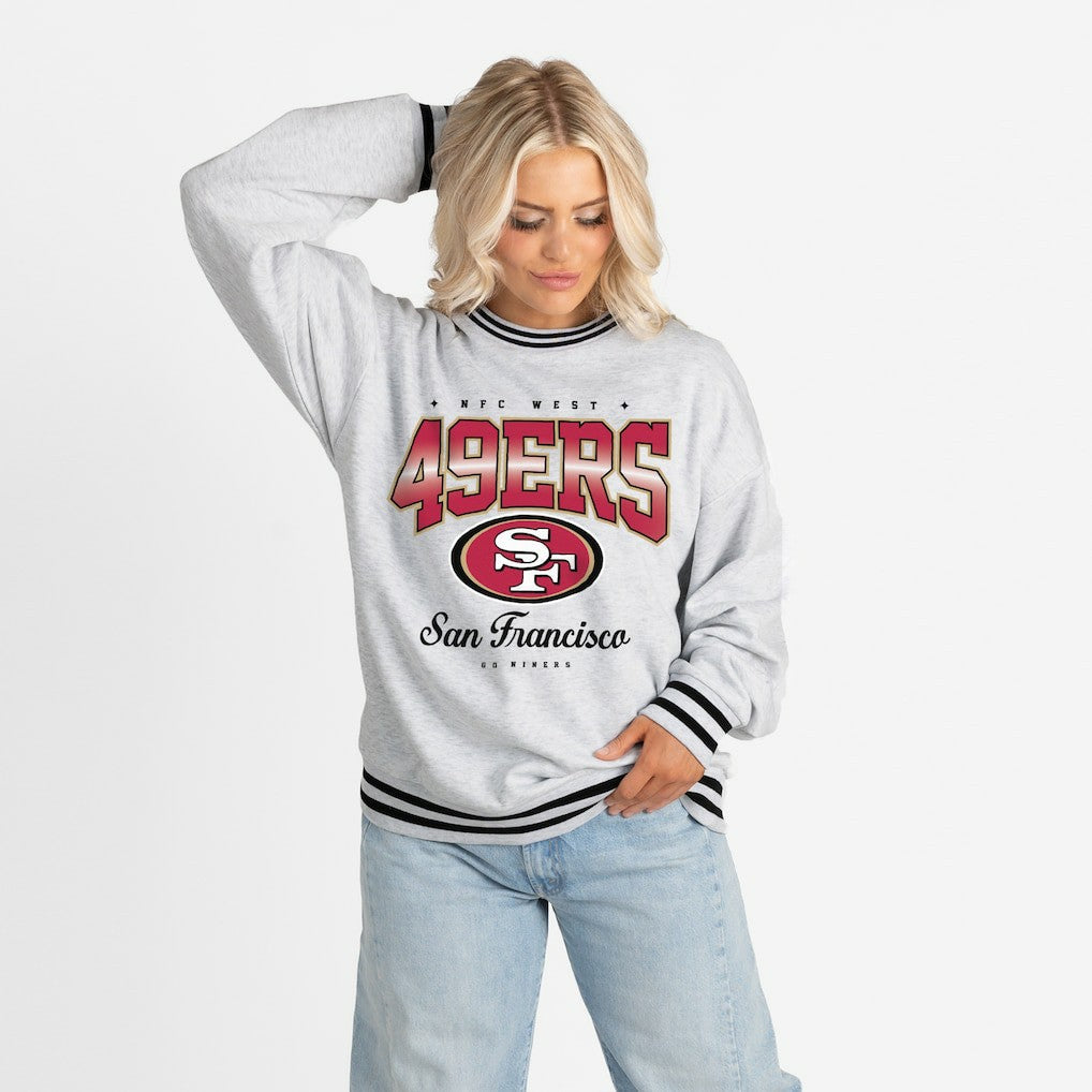 San Francisco 49ers Gameday Couture Women's Oversized Gridiron Drive Ringer Stripe Sweatshirt Ash/Black