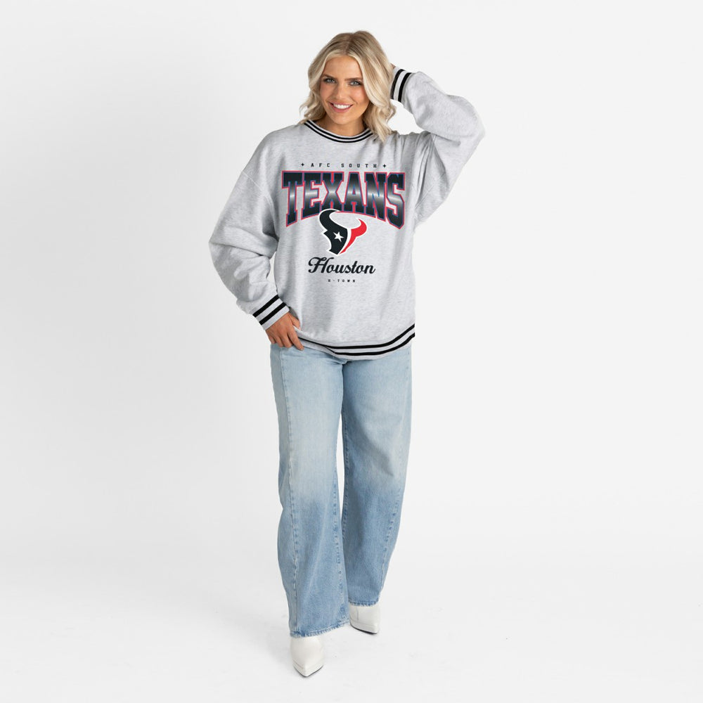 Houston Texans Gameday Couture Women's Oversized Gridiron Drive Ringer Stripe Sweatshirt Ash/Black