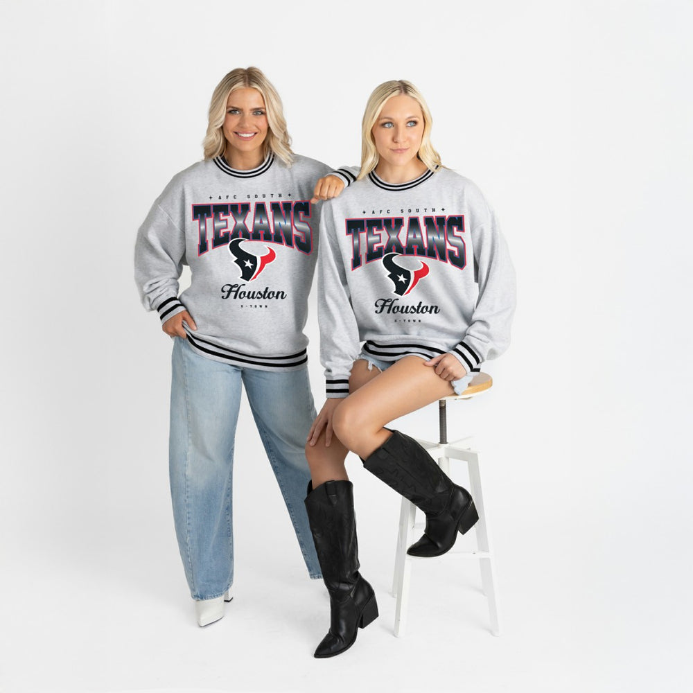 Houston Texans Gameday Couture Women's Oversized Gridiron Drive Ringer Stripe Sweatshirt Ash/Black