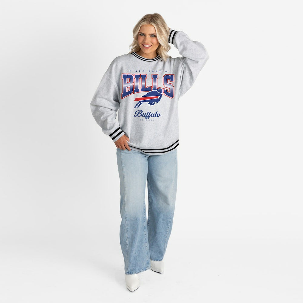 Buffalo Bills Gameday Couture Women's Oversized Gridiron Drive Ringer Stripe Sweatshirt Ash/Black
