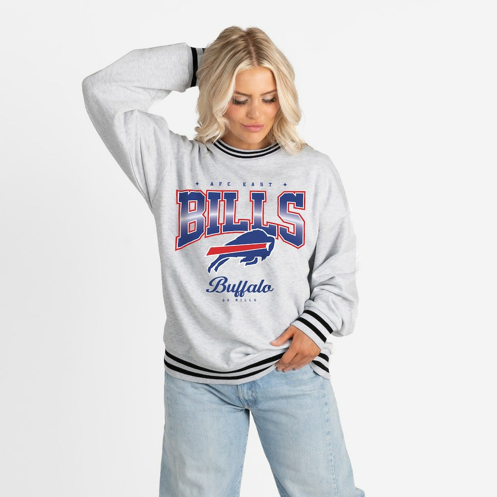 Buffalo Bills Gameday Couture Women's Oversized Gridiron Drive Ringer Stripe Sweatshirt Ash/Black