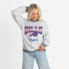 Buffalo Bills Gameday Couture Women's Oversized Gridiron Drive Ringer Stripe Sweatshirt Ash/Black