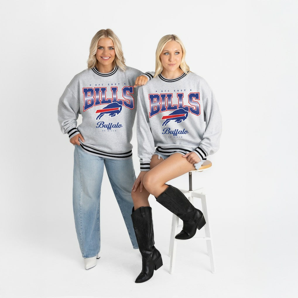 Buffalo Bills Gameday Couture Women's Oversized Gridiron Drive Ringer Stripe Sweatshirt Ash/Black
