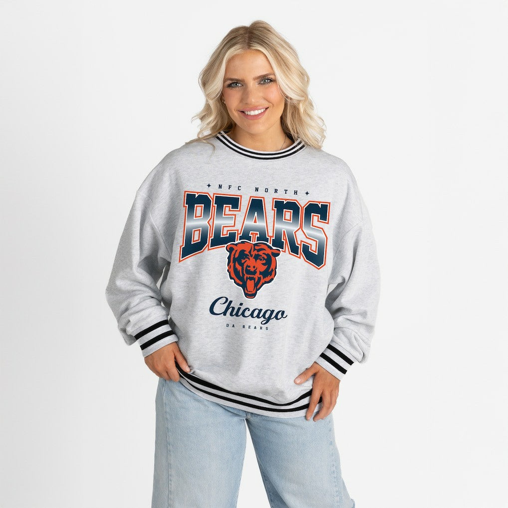 Chicago Bears Gameday Couture Women's Oversized Gridiron Drive Ringer Stripe Sweatshirt Ash/Black