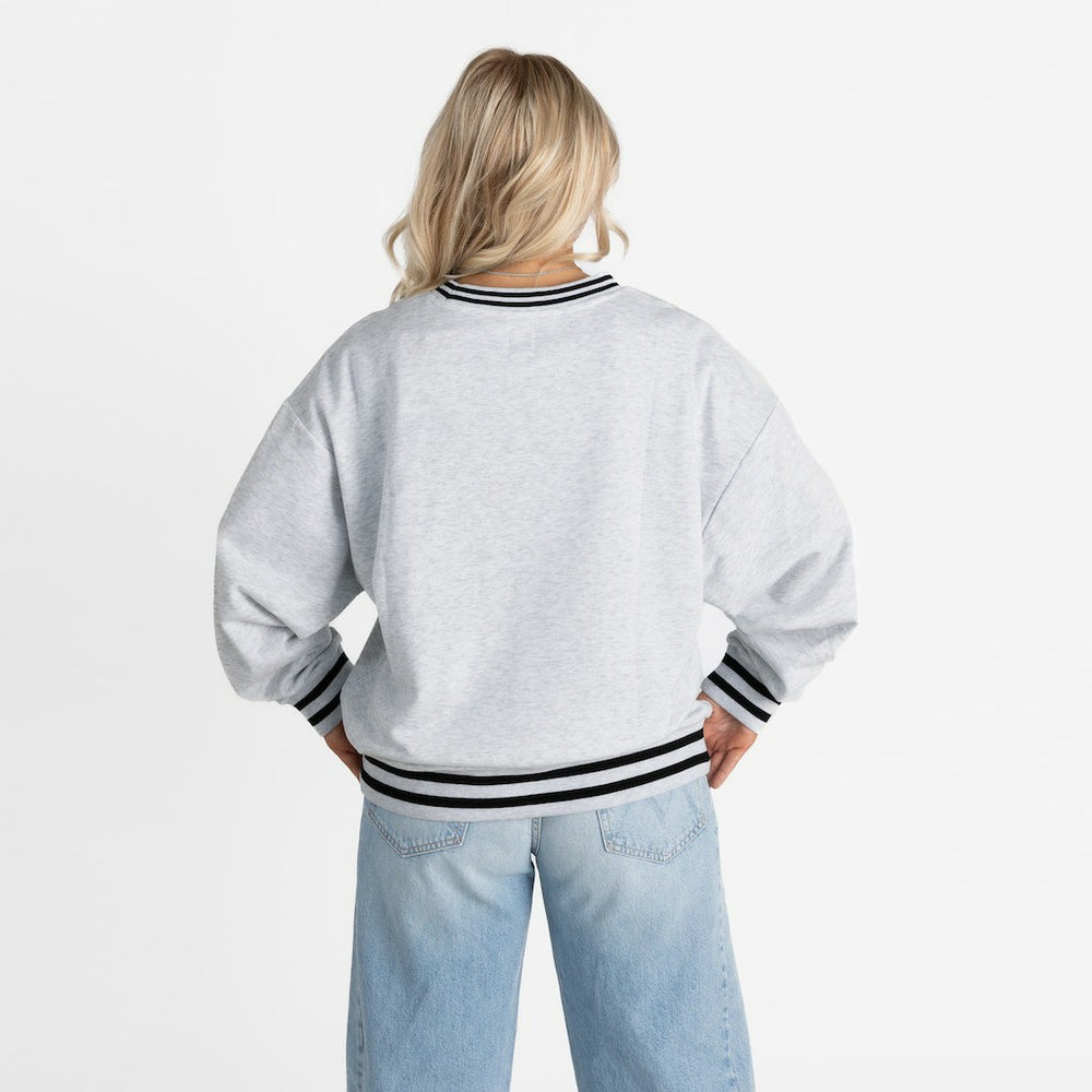 Chicago Bears Gameday Couture Women's Oversized Gridiron Drive Ringer Stripe Sweatshirt Ash/Black