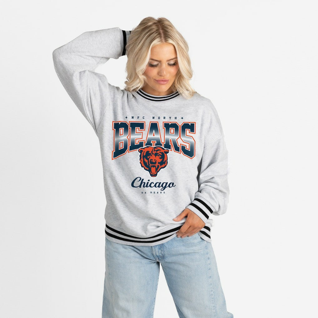 Chicago Bears Gameday Couture Women's Oversized Gridiron Drive Ringer Stripe Sweatshirt Ash/Black