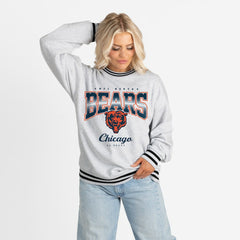 Chicago Bears Gameday Couture Women's Oversized Gridiron Drive Ringer Stripe Sweatshirt Ash/Black