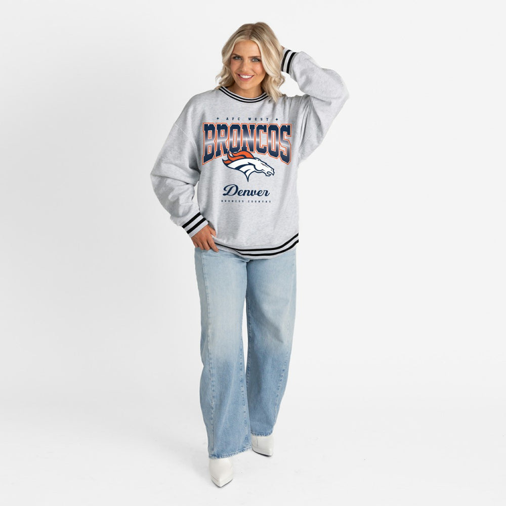 Denver Broncos Gameday Couture Women's Oversized Gridiron Drive Ringer Stripe Sweatshirt Ash/Black