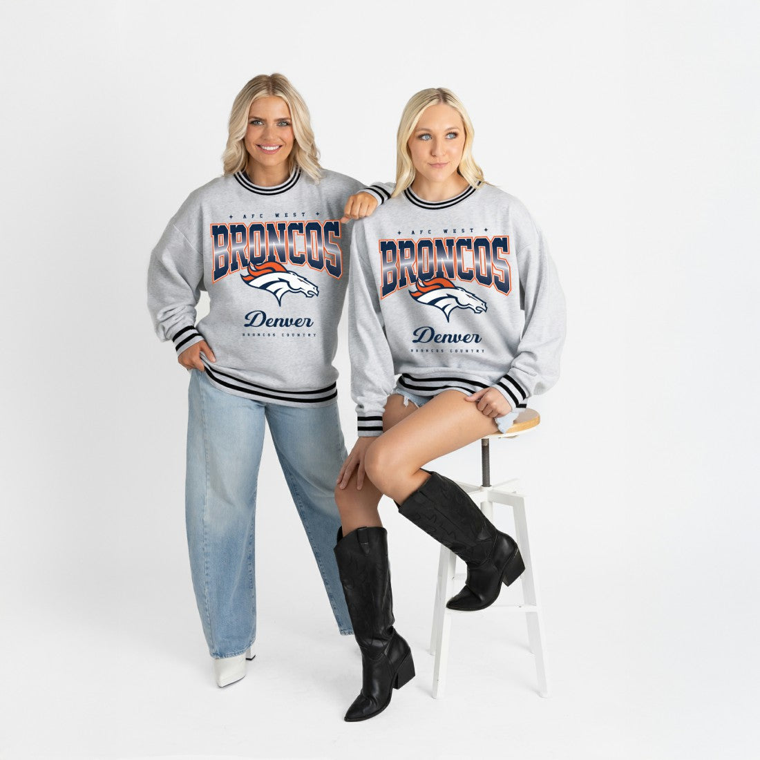 Denver Broncos Gameday Couture Women's Oversized Gridiron Drive Ringer Stripe Sweatshirt Ash/Black