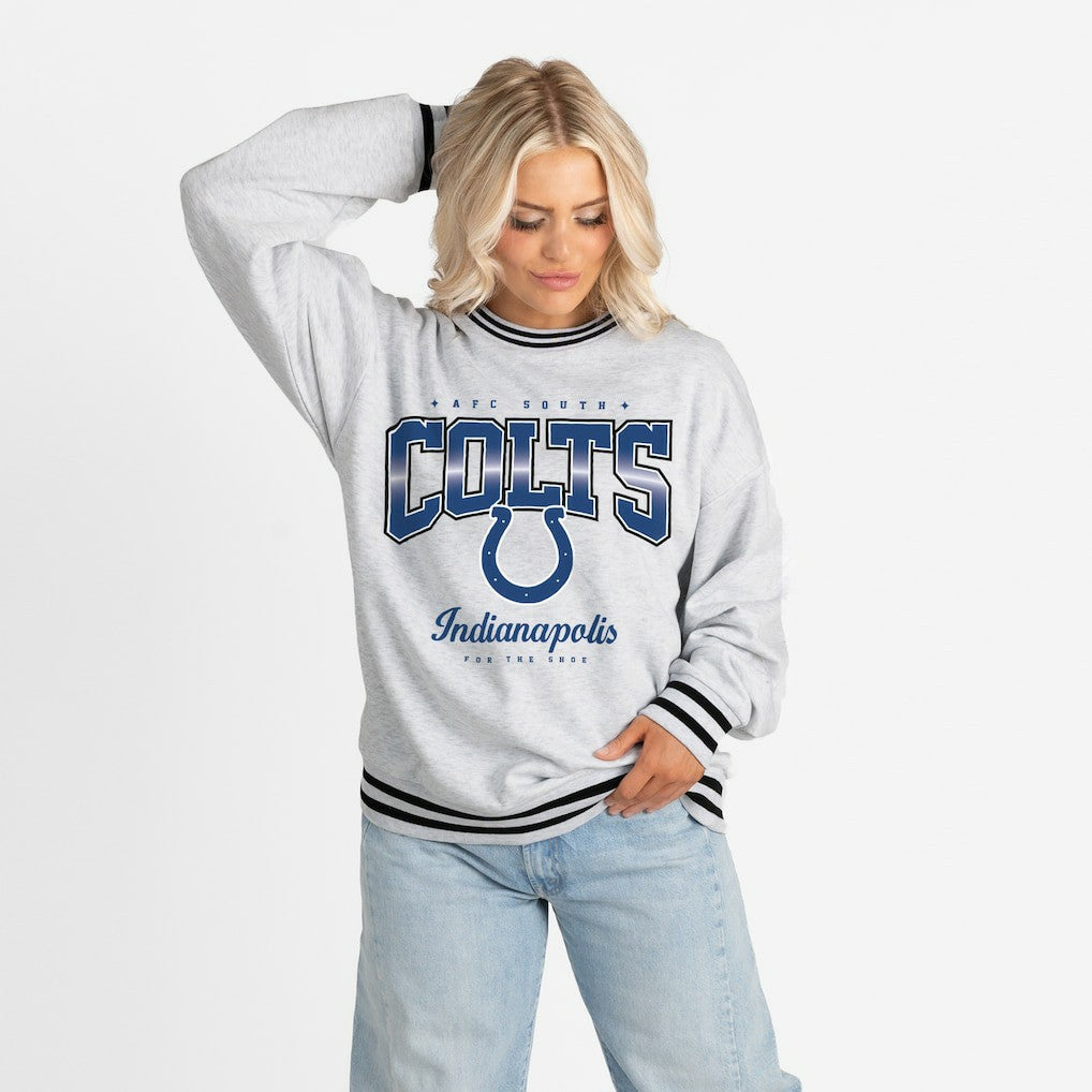 Indianapolis Colts Gameday Couture Women's Oversized Gridiron Drive Ringer Stripe Sweatshirt Ash/Black