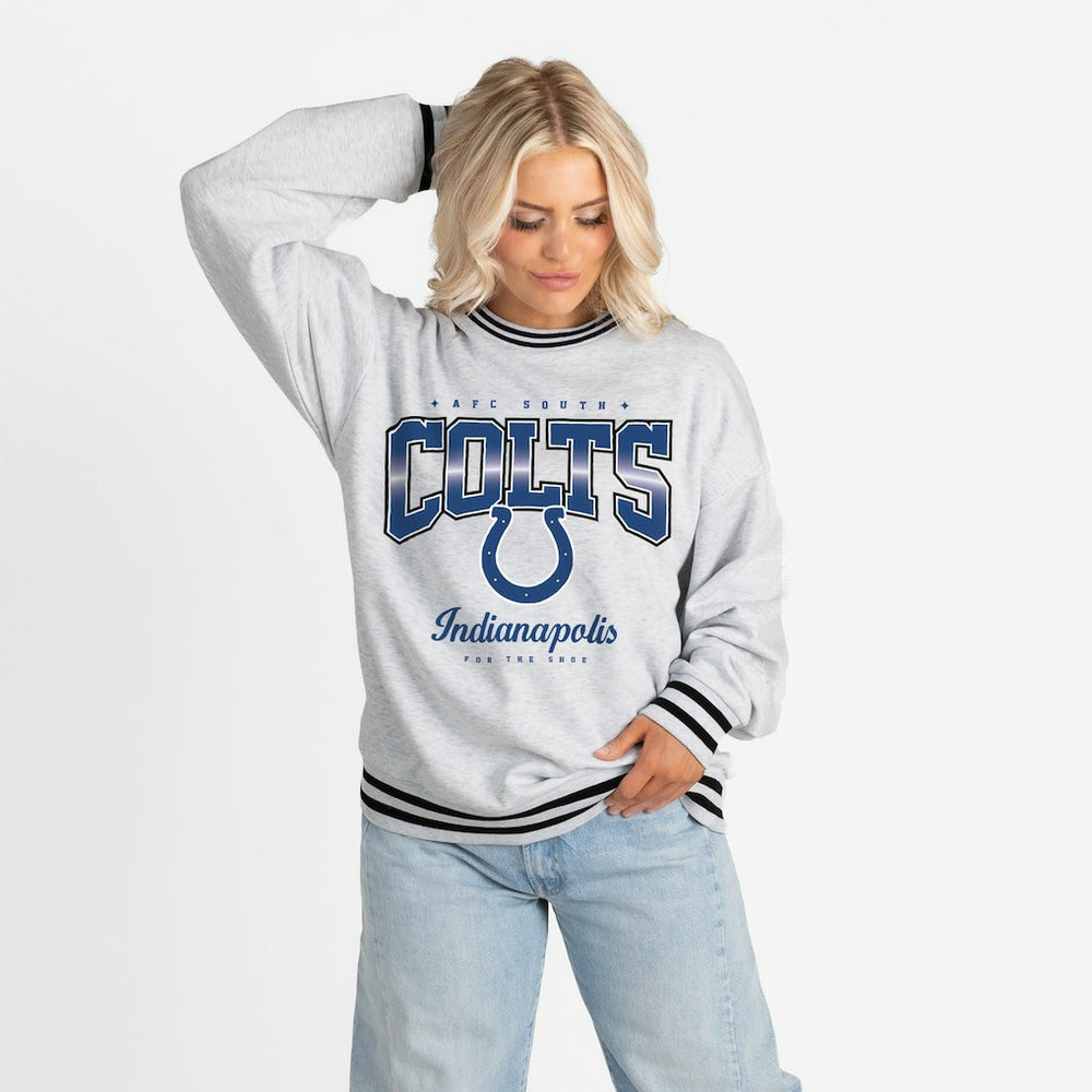 Indianapolis Colts Gameday Couture Women's Oversized Gridiron Drive Ringer Stripe Sweatshirt Ash/Black