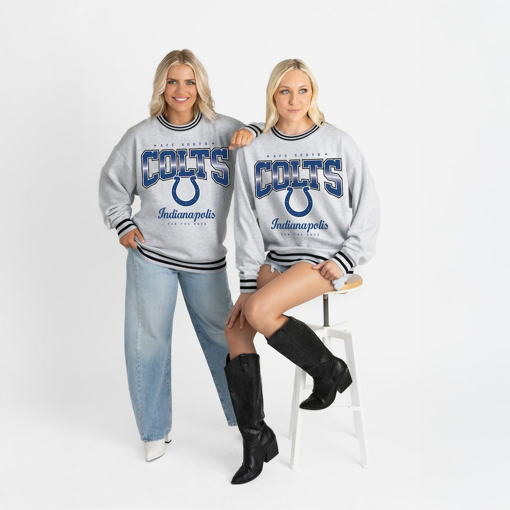 Indianapolis Colts Gameday Couture Women's Oversized Gridiron Drive Ringer Stripe Sweatshirt Ash/Black