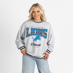 Detroit Lions Gameday Couture Women's Oversized Gridiron Drive Ringer Stripe Sweatshirt Ash/Black