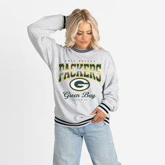 Green Bay Packers Gameday Couture Women's Oversized Gridiron Drive Ringer Stripe Sweatshirt Ash/Black