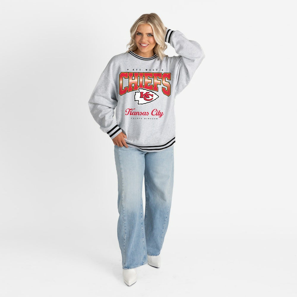 Kansas City Chiefs Gameday Couture Women's Oversized Gridiron Drive Ringer Stripe Sweatshirt Ash/Black