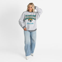Jacksonville Jaguars Gameday Couture Women's Oversized Gridiron Drive Ringer Stripe Sweatshirt Ash/Black