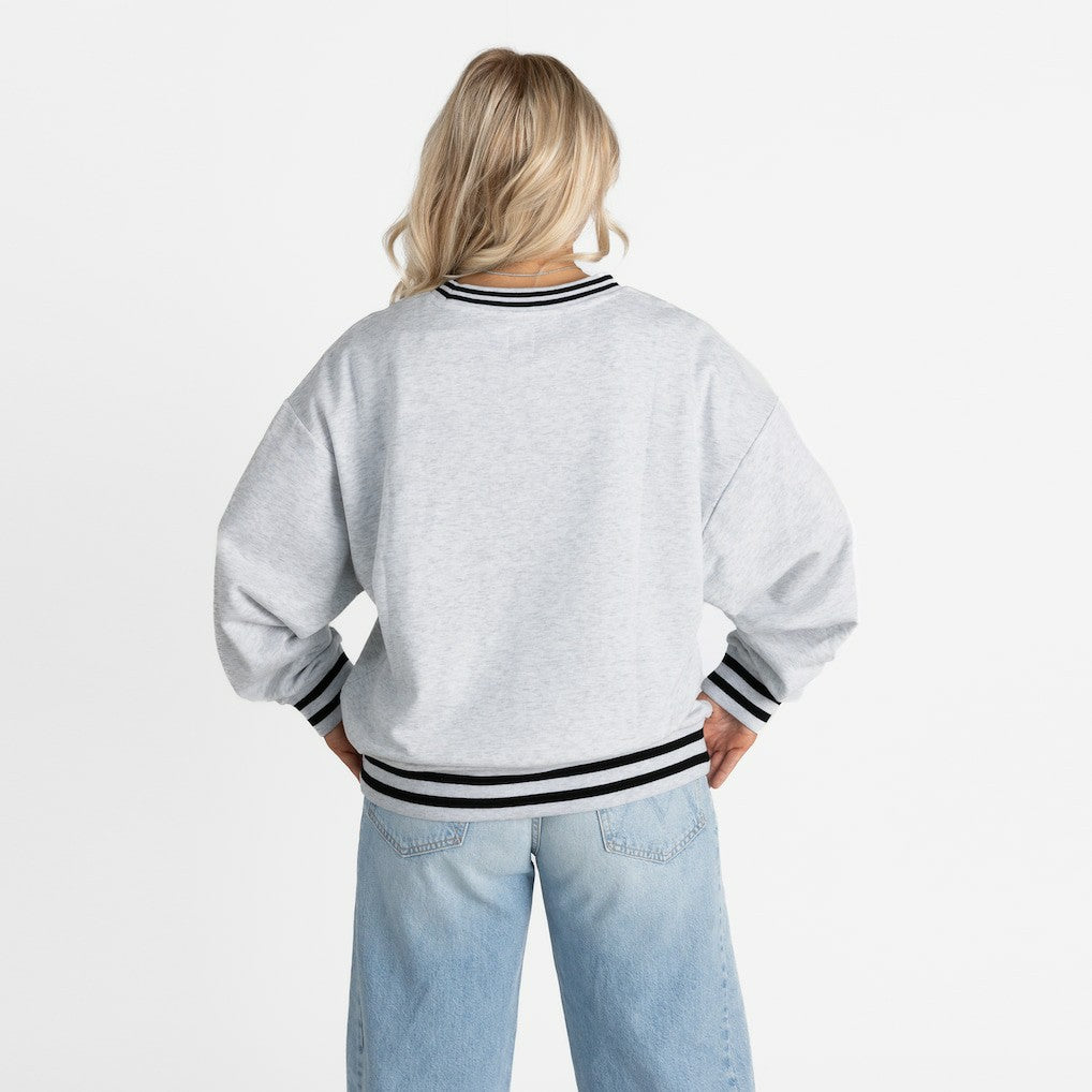 New York Giants Gameday Couture Women's Oversized Gridiron Drive Ringer Stripe Sweatshirt Ash/Black