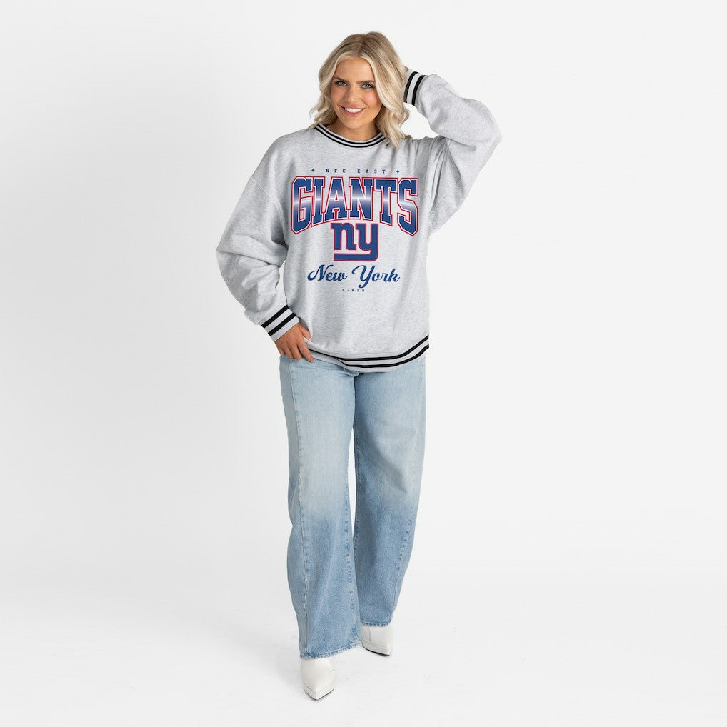 New York Giants Gameday Couture Women's Oversized Gridiron Drive Ringer Stripe Sweatshirt Ash/Black