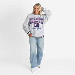 New York Giants Gameday Couture Women's Oversized Gridiron Drive Ringer Stripe Sweatshirt Ash/Black