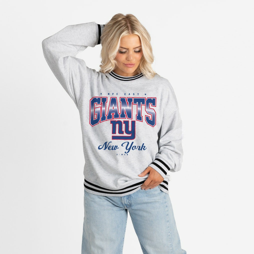 New York Giants Gameday Couture Women's Oversized Gridiron Drive Ringer Stripe Sweatshirt Ash/Black