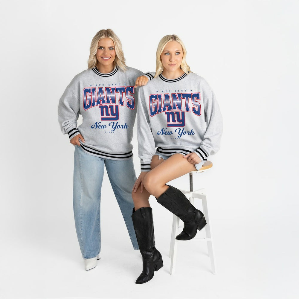 New York Giants Gameday Couture Women's Oversized Gridiron Drive Ringer Stripe Sweatshirt Ash/Black