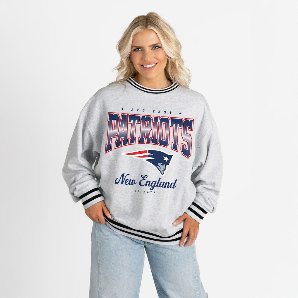 New England Patriots Gameday Couture Women's Oversized Gridiron Drive Ringer Stripe Sweatshirt Ash/Black