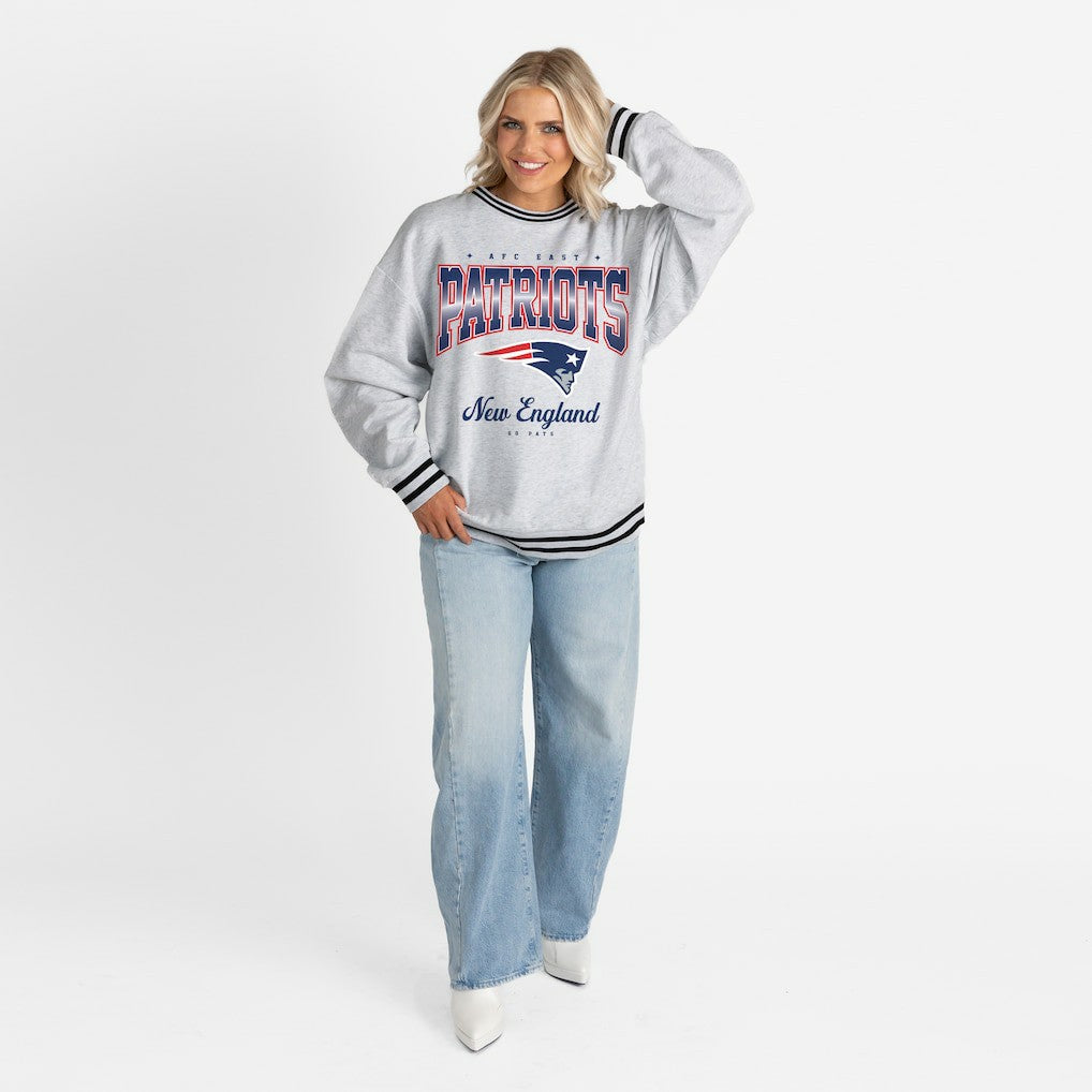 New England Patriots Gameday Couture Women's Oversized Gridiron Drive Ringer Stripe Sweatshirt Ash/Black