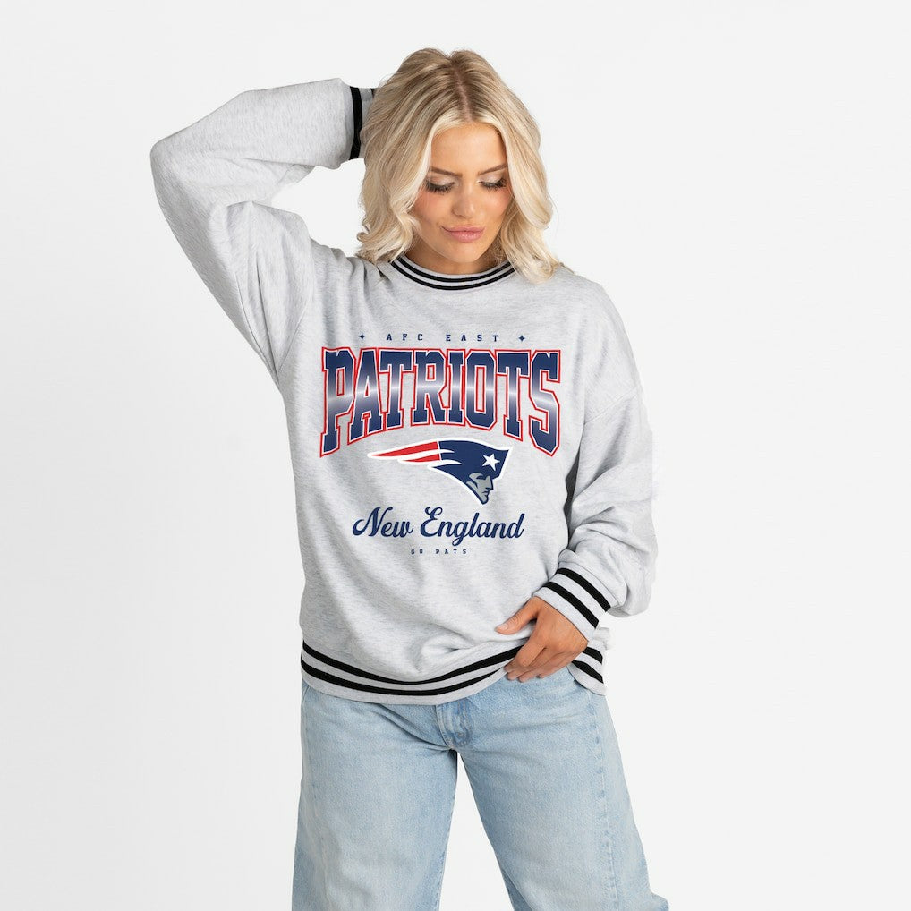 New England Patriots Gameday Couture Women's Oversized Gridiron Drive Ringer Stripe Sweatshirt Ash/Black
