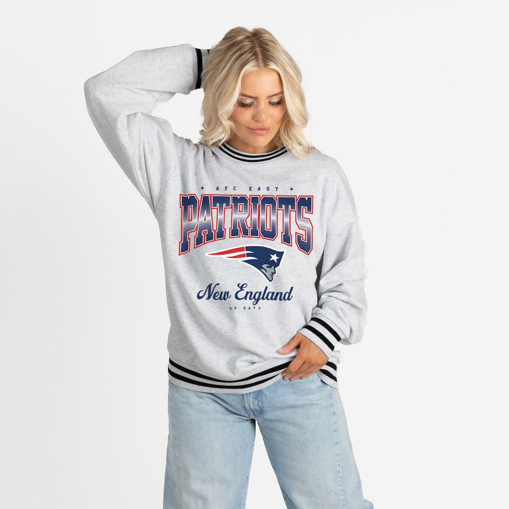New England Patriots Gameday Couture Women's Oversized Gridiron Drive Ringer Stripe Sweatshirt Ash/Black