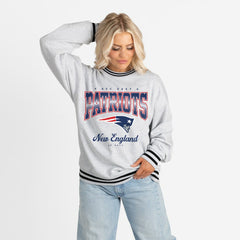 New England Patriots Gameday Couture Women's Oversized Gridiron Drive Ringer Stripe Sweatshirt Ash/Black