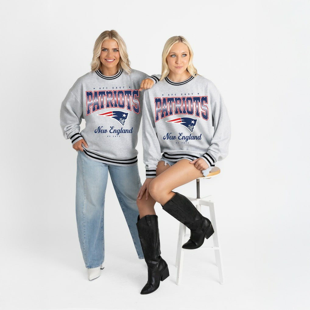 New England Patriots Gameday Couture Women's Oversized Gridiron Drive Ringer Stripe Sweatshirt Ash/Black