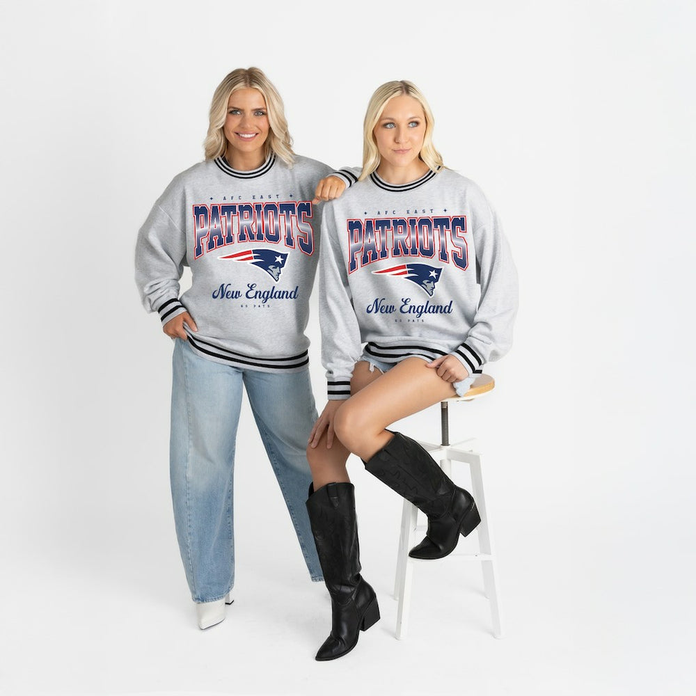 New England Patriots Gameday Couture Women's Oversized Gridiron Drive Ringer Stripe Sweatshirt Ash/Black