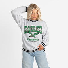 Philadelphia Eagles Gameday Couture Women's Oversized Gridiron Drive Ringer Stripe Sweatshirt Ash/Black
