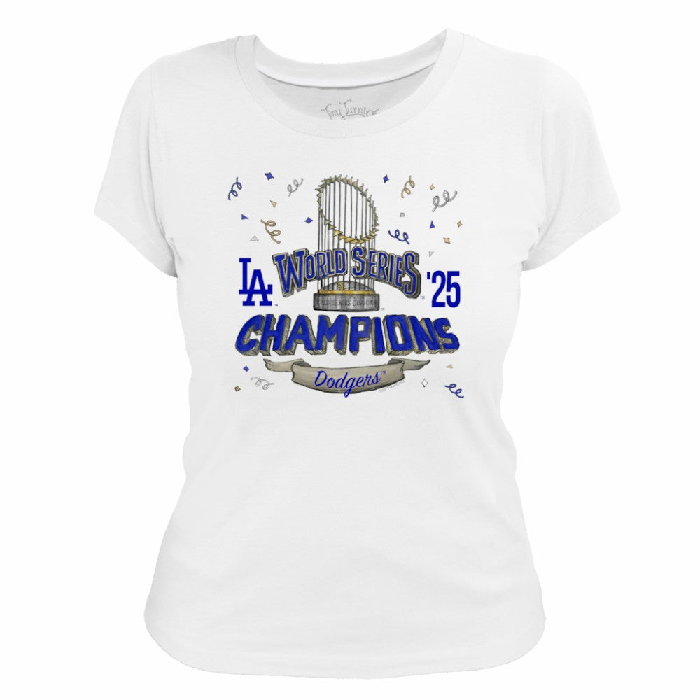Los Angeles Dodgers Tiny Turnip Women's 2025 World Series Champions Parade T-Shirt - White - MLB Online