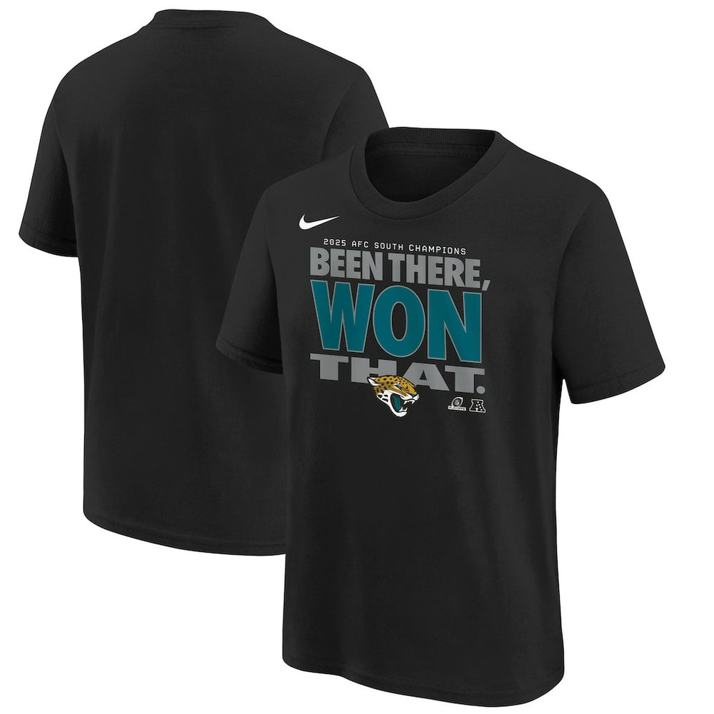 Nike Jacksonville Jaguars Youth 2025 AFC South Division Champions Locker Room Trophy Collection T-Shirt Black