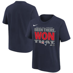 Nike New England Patriots Youth 2025 AFC East Division Champions Locker Room Trophy Collection T-Shirt Navy