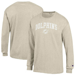 Miami Dolphins Champion White Ink Jersey Long Sleeve T-Shirt Oatmeal