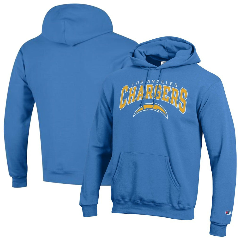 Los Angeles Chargers Champion Powerblend Arch over Logo Hoodie Powder Blue