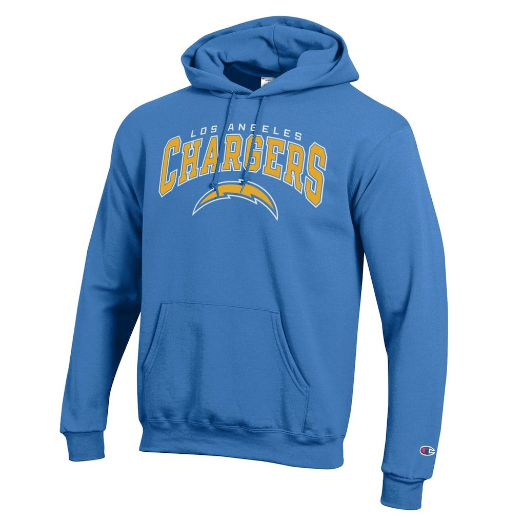 Los Angeles Chargers Champion Powerblend Arch over Logo Hoodie Powder Blue