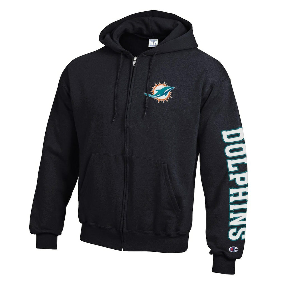 Miami Dolphins Champion Powerblend Fleece Full-Zip Hoodie Black