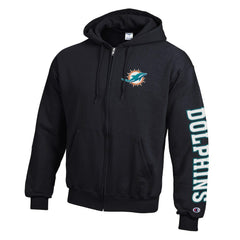 Miami Dolphins Champion Powerblend Fleece Full-Zip Hoodie Black