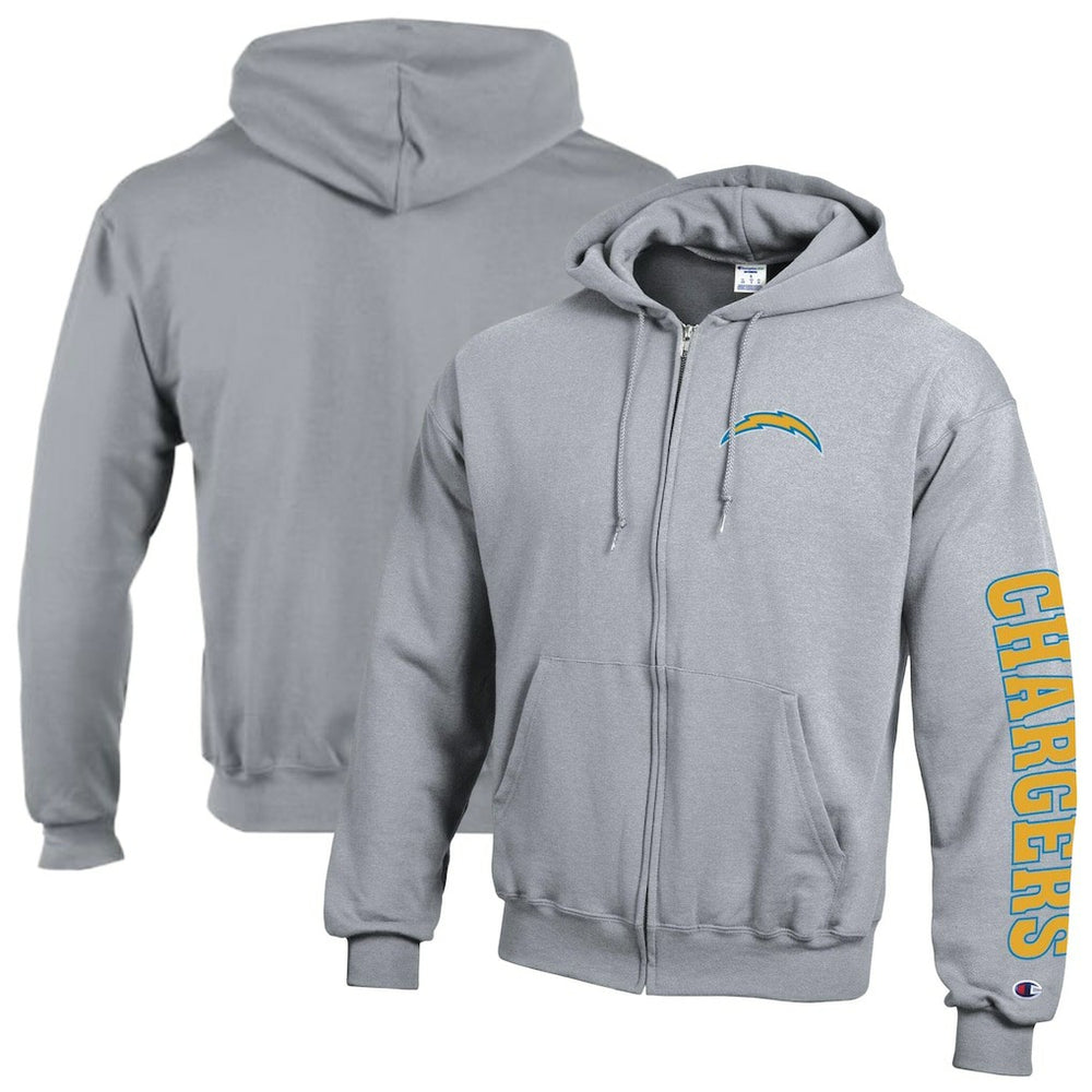 Los Angeles Chargers Champion Powerblend Fleece Full-Zip Hoodie Heather Gray