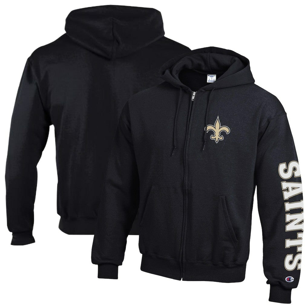 New Orleans Saints Champion Powerblend Fleece Full-Zip Hoodie Black