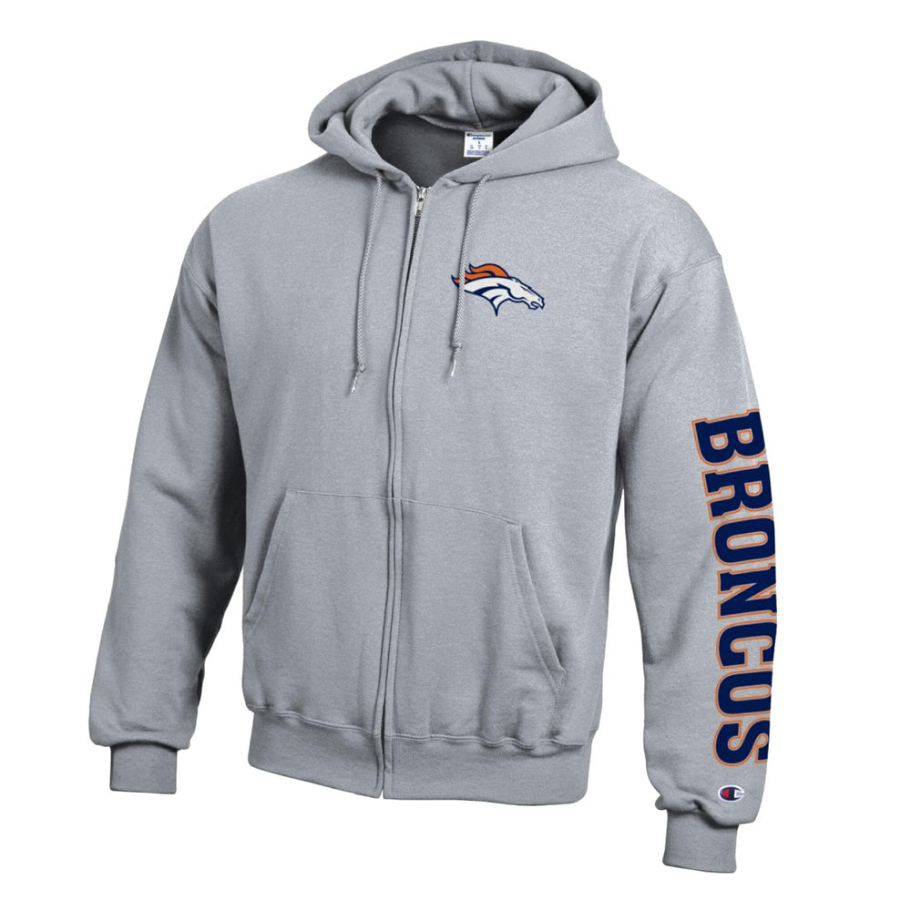 Denver Broncos Champion Powerblend Fleece Full-Zip Hoodie Heather Gray