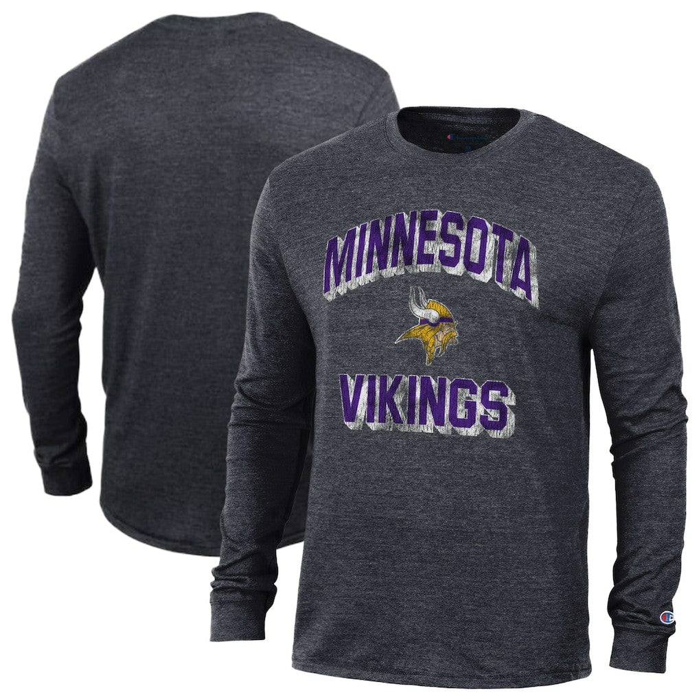Minnesota Vikings Champion Ultimate Tri-Blend Long Sleeve T-Shirt Heather Black