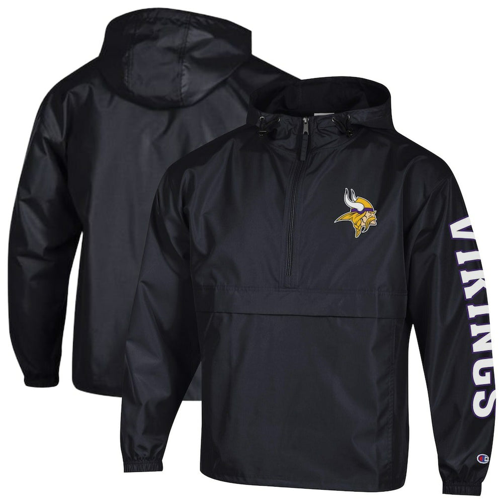Minnesota Vikings Champion Packable Windbreaker Half-Zip Jacket Black